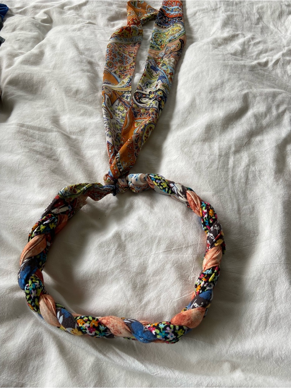Anthropologie Braided Multicolor Silk Scarf Headband with Paisley Tie